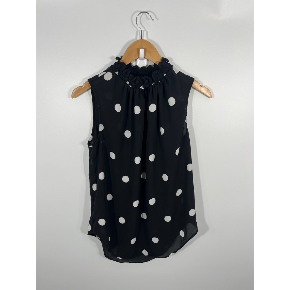 Ann Taylor Women Top S Black Polka Dot Sheer Lightweight Chic Minimalist Capsule